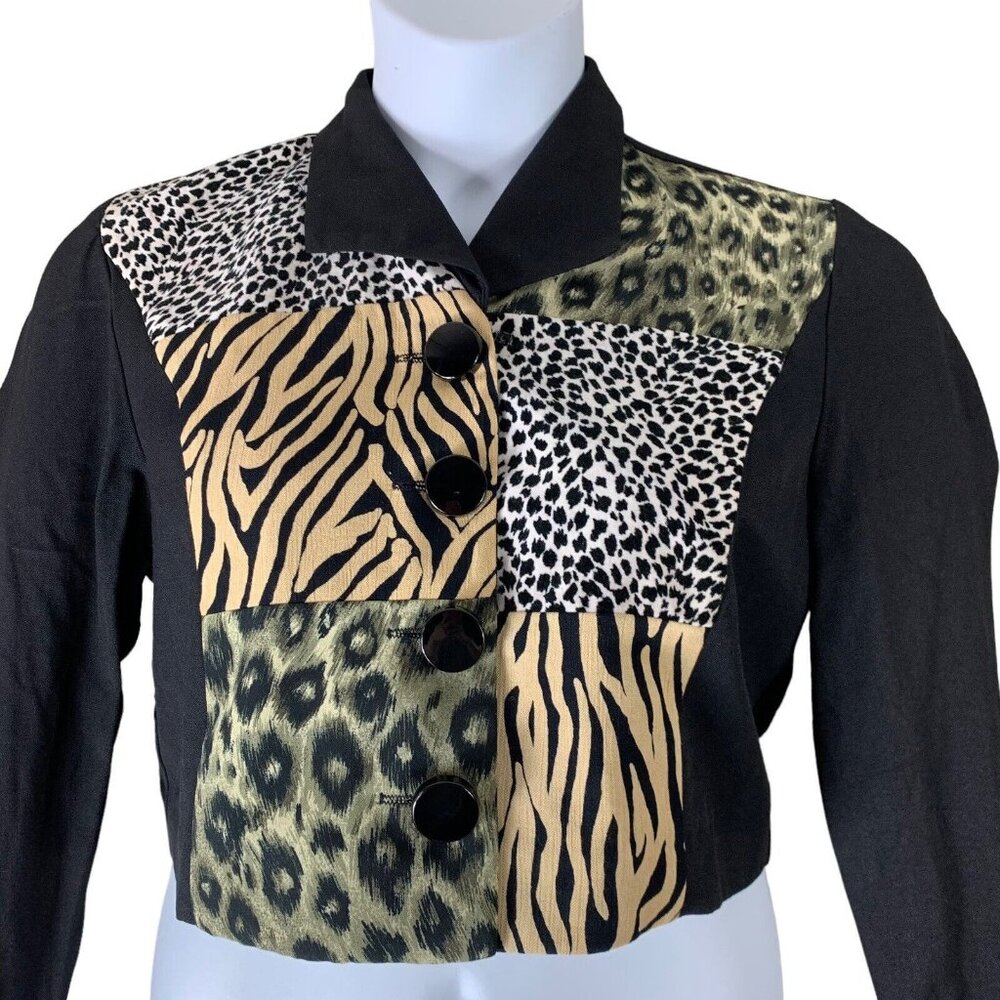 Vintage Cropped Blouse Size Petite 8 Collared Button Up Animal Print Taurus Ii